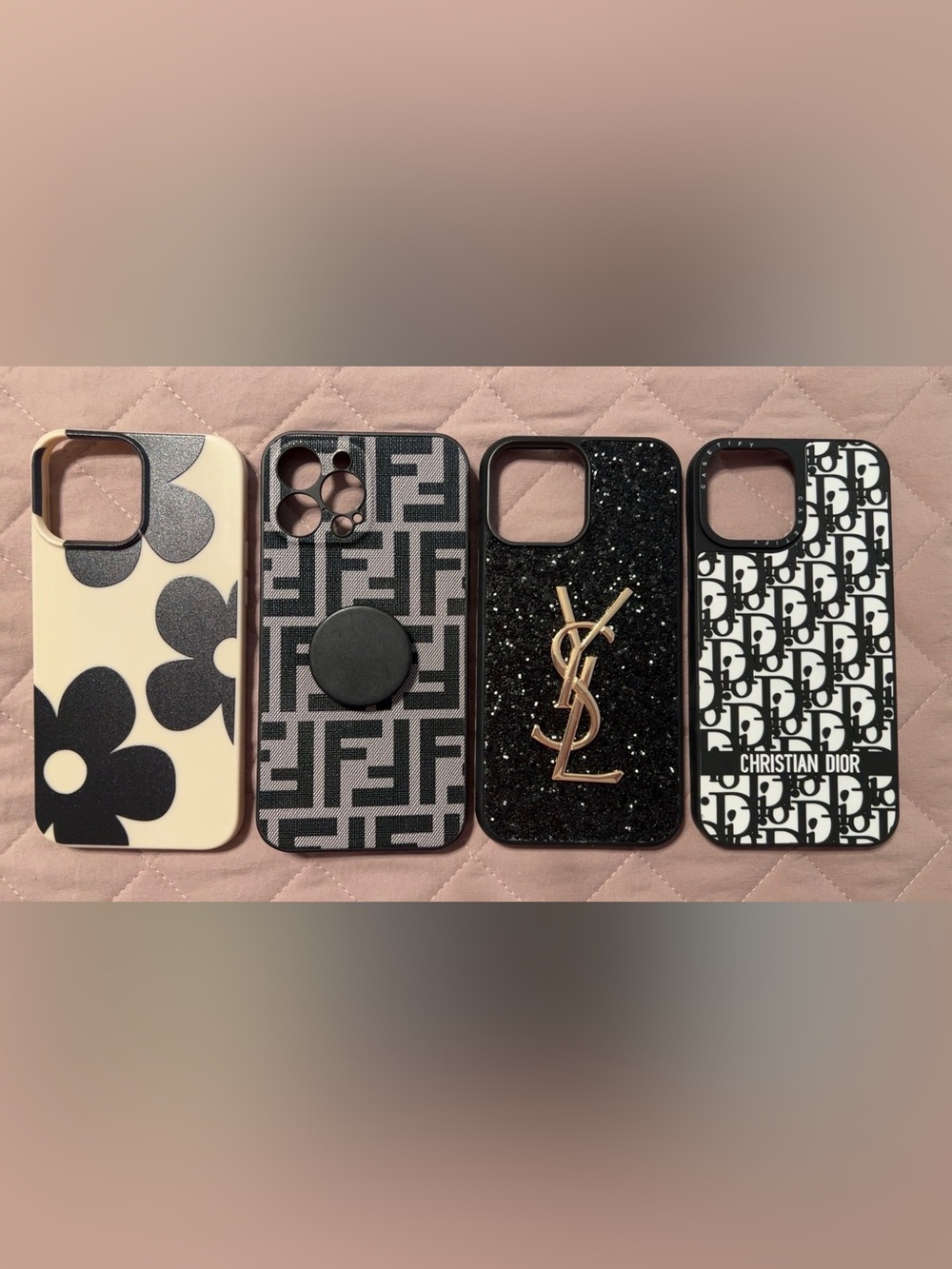 Lot of 4 IPhone 13 Pro Max -Dior, YSL ,Fendi Black & White Monogram Phone Cases